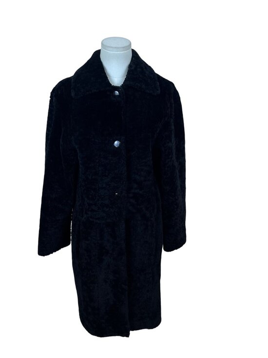 Black Faux Fur Women’s Long Coat Button Closure Soft Warm Outerwear - Picture 1 of 5